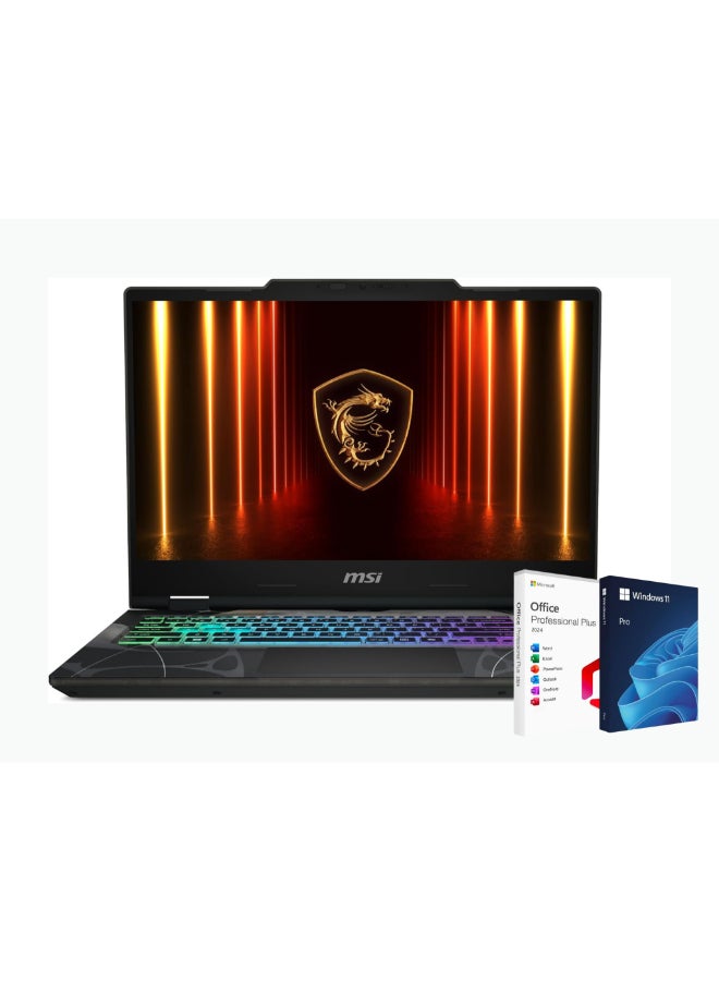 إم اس أي لابتوب الألعاب سايبورغ 15 (2025) مع معالج إنتل كور i7-13620H، شاشة 15.6 بوصة FHD 144Hz، 8GB Nvidia RTX 5050، 16GB RAM، 512GB SSD ويندوز 11 برو، لوحة مفاتيح إنجليزية/عربية، أسود شفاف + ترخيص مدى الحياة لبرنامج أوفيس 2024 - Image 1